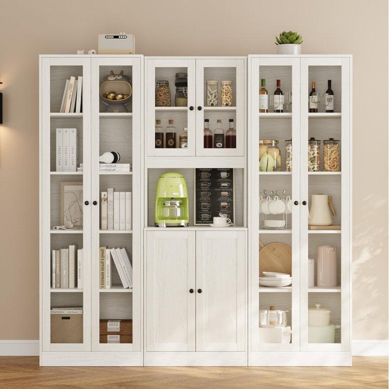 Ahşap Desenli MDF 13 Raflı 3 Çekmeceli Modüler Cam Kapaklı Kitaplık - 181x181 cm - 238428