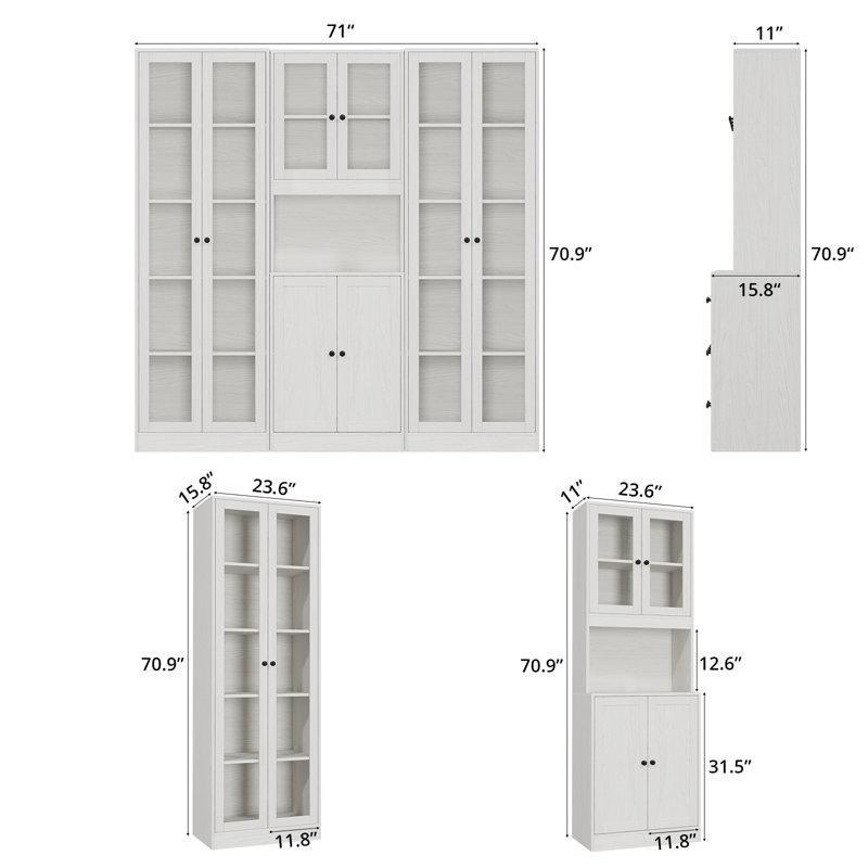 Ahşap Desenli MDF 13 Raflı 3 Çekmeceli Modüler Cam Kapaklı Kitaplık - 181x181 cm - 238428