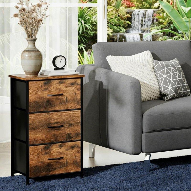 Ahşap Desenli MDF 3 Kumaş Çekmeceli Kompakt Şifonyer - 42x30x72 cm - 295785