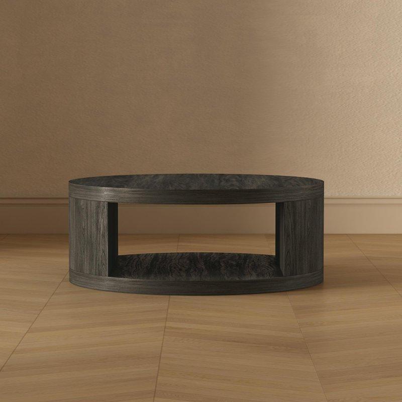 Ahşap Desenli MDF Dahili Depolamalı Yuvarlak Orta Sehpa - 92 cm - 243383