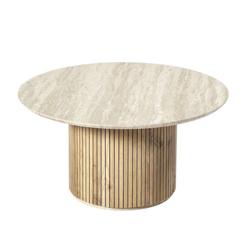 Ahşap Desenli MDF Dikey Çıtalı Kaideli Yuvarlak Orta Sehpa - 81x41 cm - 243024