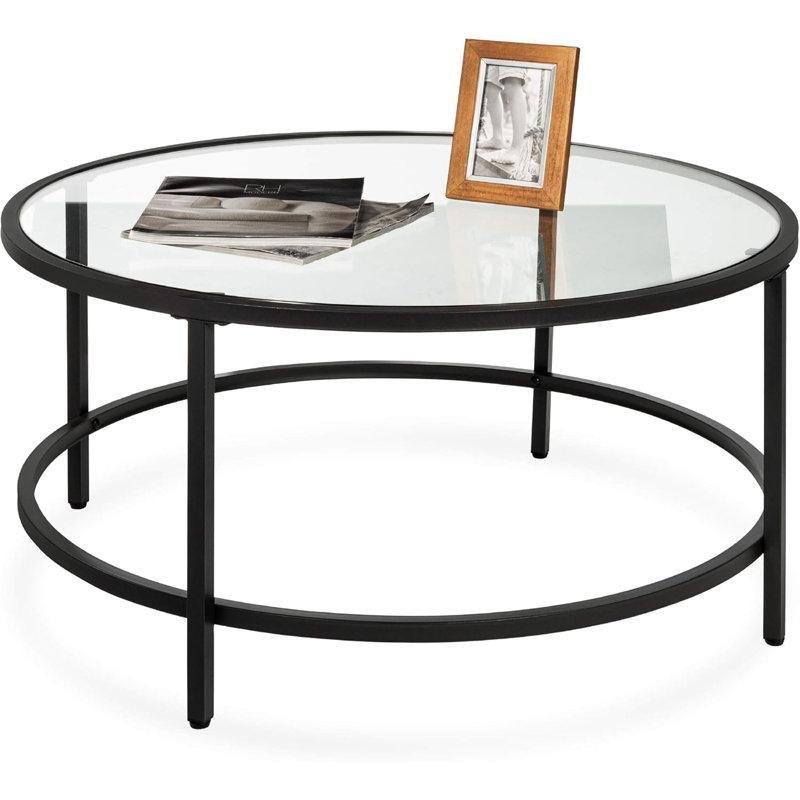 Ahşap Desenli MDF Leke Tutmaz Dört Ayaklı Yuvarlak Orta Sehpa - 92 cm - 245315