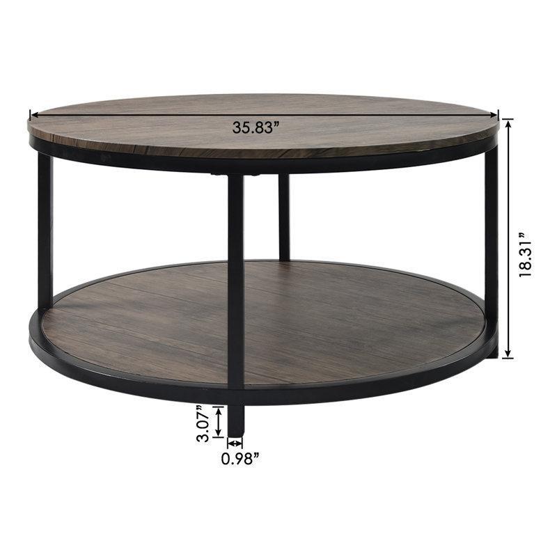 Ahşap Desenli MDF Leke Tutmaz Dört Ayaklı Yuvarlak Orta Sehpa - 92 cm - 245315