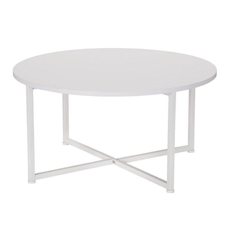 Ahşap Desenli MDF ve Çelik Çapraz Ayaklı Yuvarlak Orta Sehpa - 81 cm - 245734