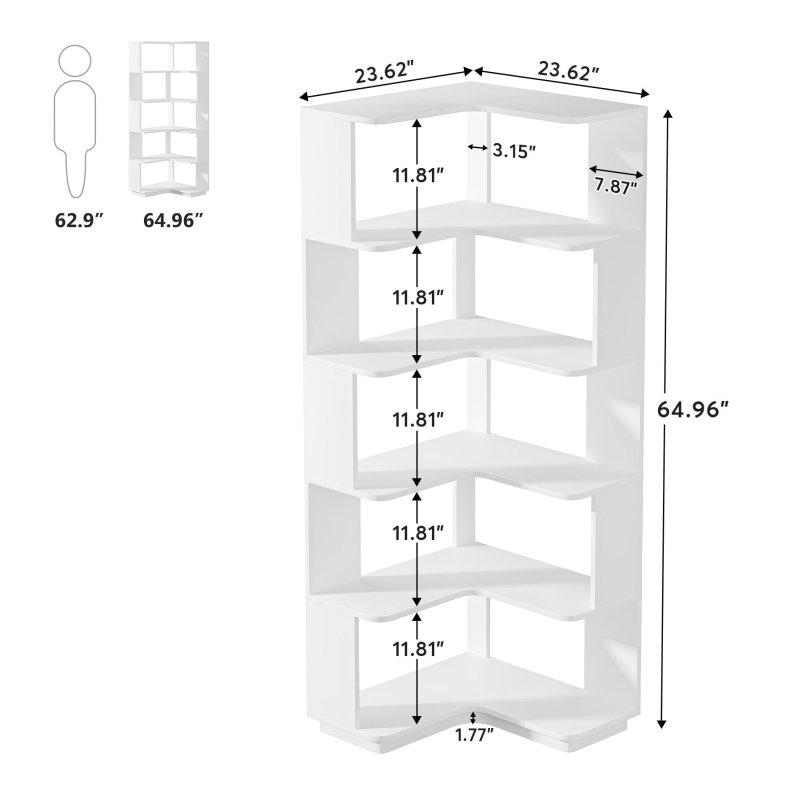 Ahşap Desenli Sunta 6 Raflı Düşme Korumalı Köşe Kitaplık - 165 cm - 315587