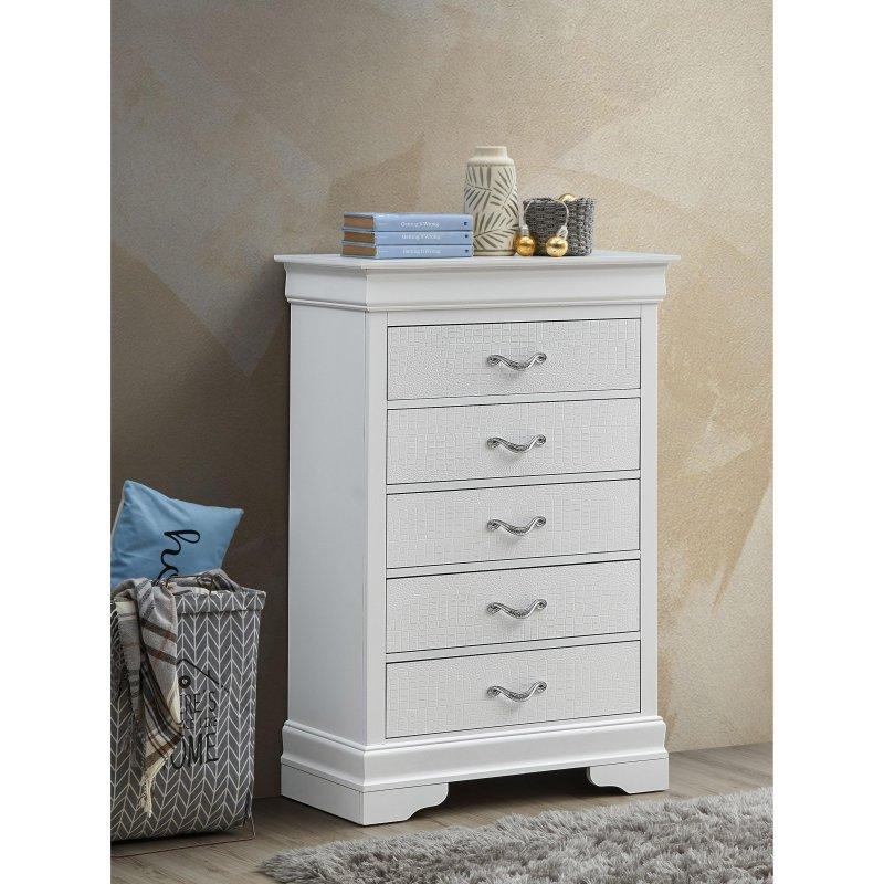 Ahşap Dokulu 5 Çekmeceli Kristal Detaylı Şifonyer - 79x41x122 cm - 301074
