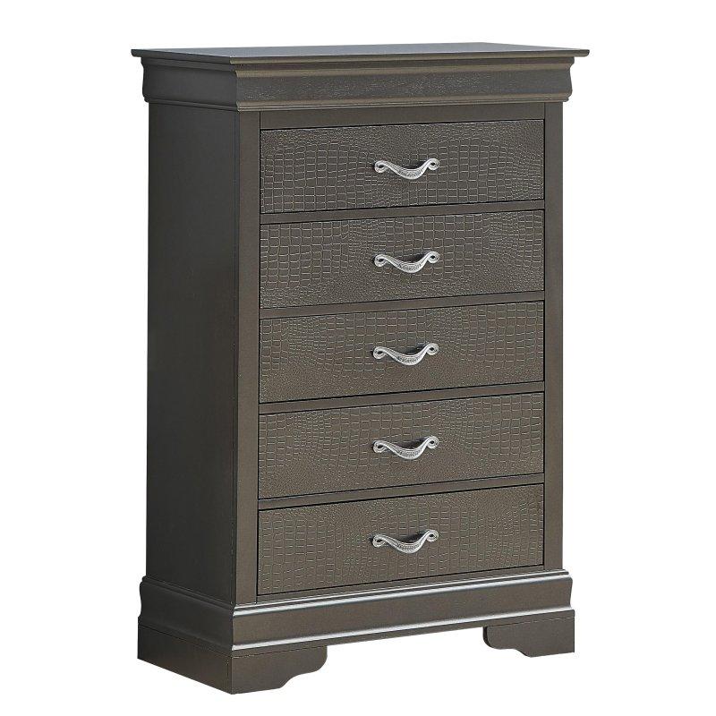 Ahşap Dokulu 5 Çekmeceli Kristal Detaylı Şifonyer - 79x41x122 cm - 301074