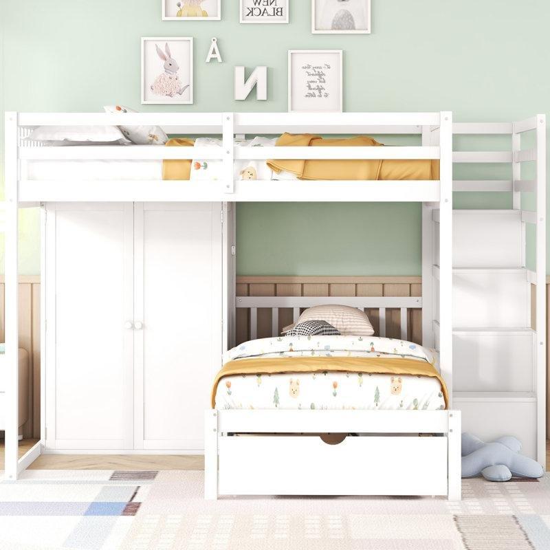 Ahşap Dolaplı Çalışma Masalı ve Çekmeceli L Şeklinde Ranza - 249x203 cm - 246706