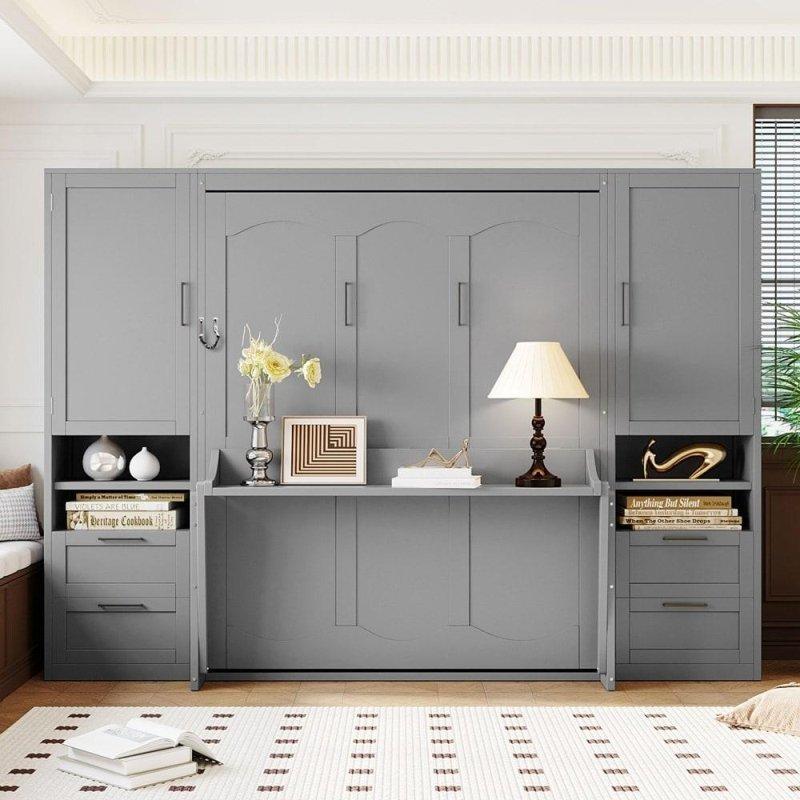 Ahşap Dolaplı Çekmeceli ve Raflı Duvar Yatağı - 262371