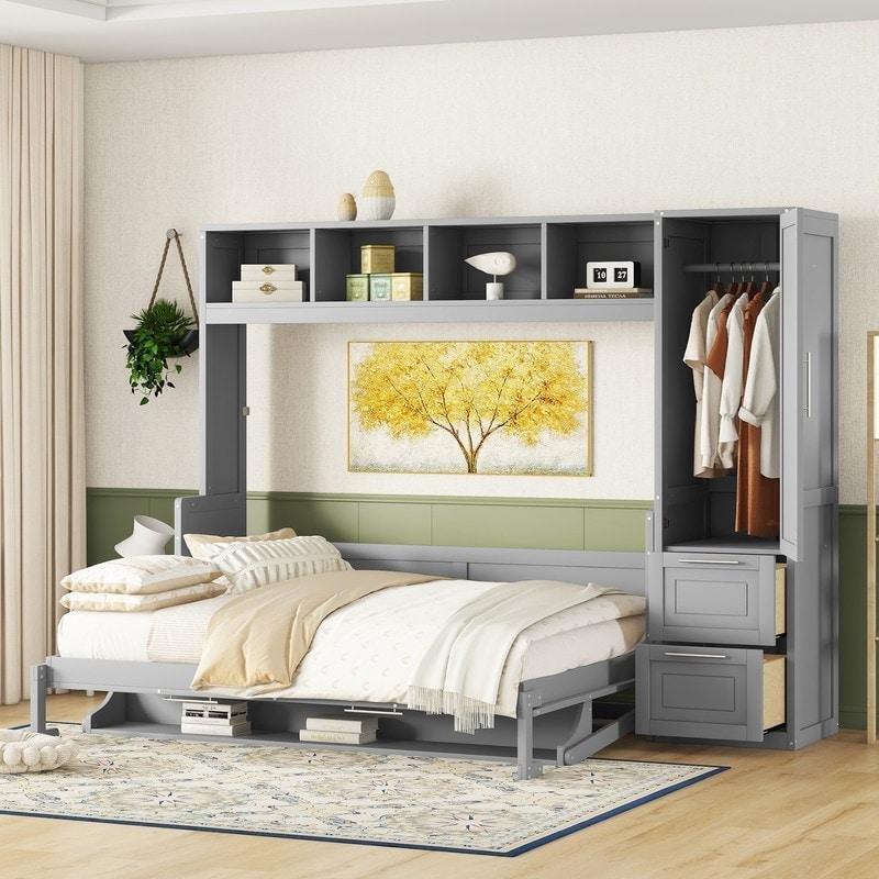 Ahşap Dolaplı ve Çekmeceli Modern Duvar Yatağı - 267055