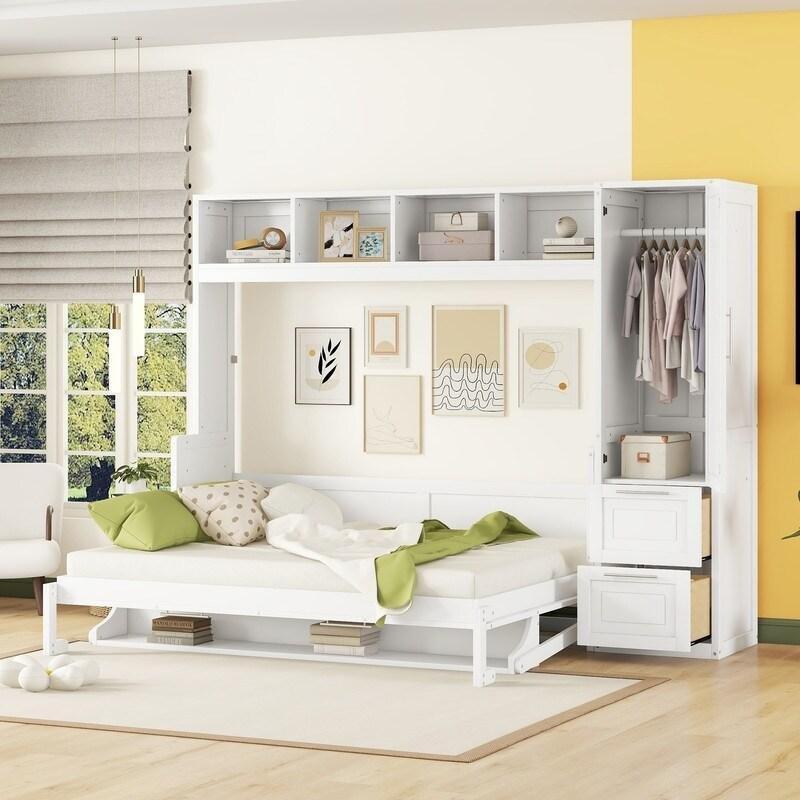 Ahşap Dolaplı ve Çekmeceli Modern Duvar Yatağı - 267055