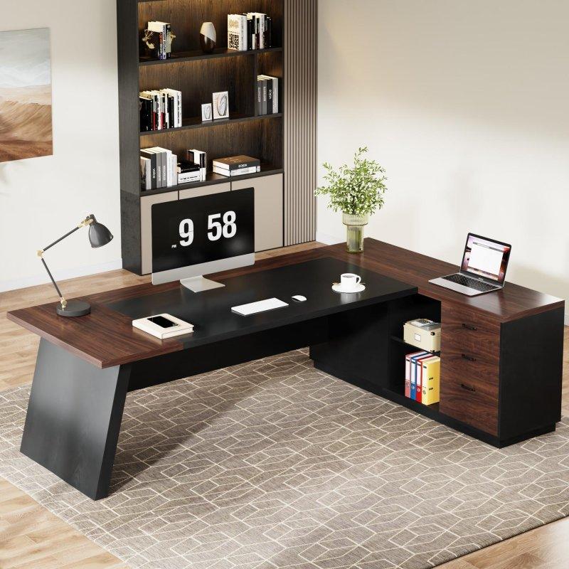 Ahşap Dosya Dolaplı L Tipi Yönetici Ofis Masası - 200 cm - 326089
