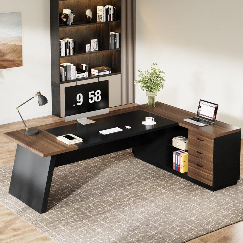 Ahşap Dosya Dolaplı ve Çekmeceli L Tipi Ofis Masası - 200 cm - 326728