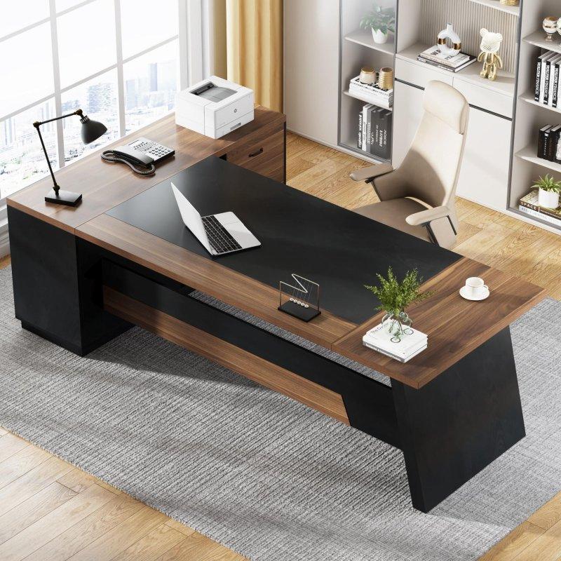 Ahşap Dosya Dolaplı ve Çekmeceli L Tipi Ofis Masası - 200 cm - 326728