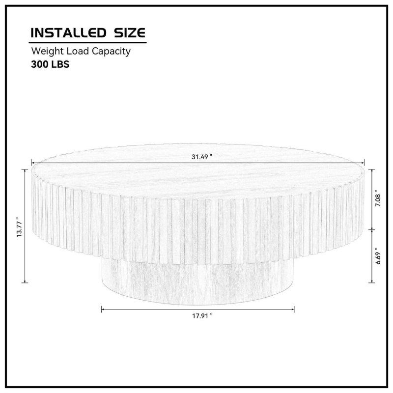 Ahşap Gizli Depolamalı Kaide Ayaklı Yuvarlak Orta Sehpa - 80x35 cm - 240106