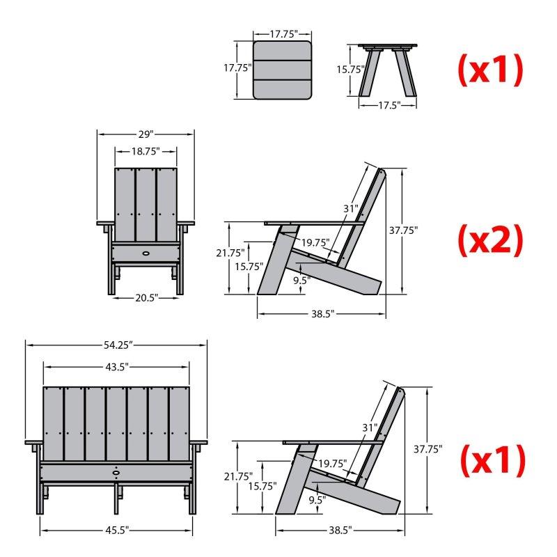 Ahşap Görünümlü Modern Adirondack 4 Parça Bahçe Takımı - 272700