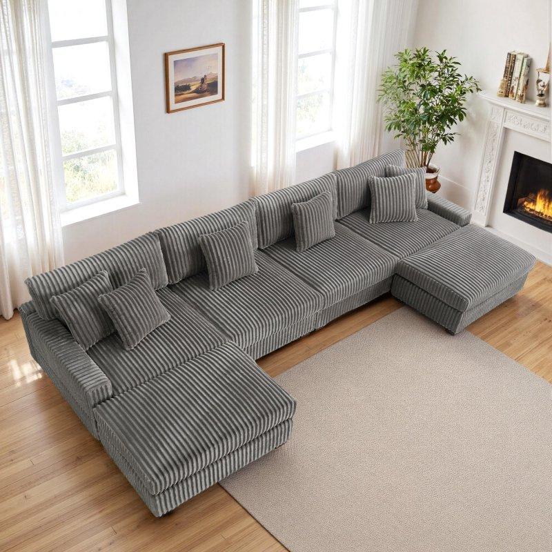 Ahşap İskeletli Fitilli Kadife Modüler Puflu Köşe Koltuk - 382x167 cm - 259307