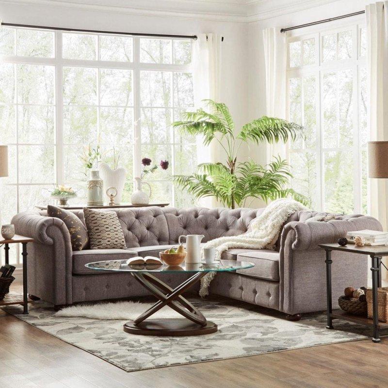 Ahşap İskeletli Kapitoneli Kıvrımlı Kollu Chesterfield Köşe Koltuk - 242x242 cm - 260612
