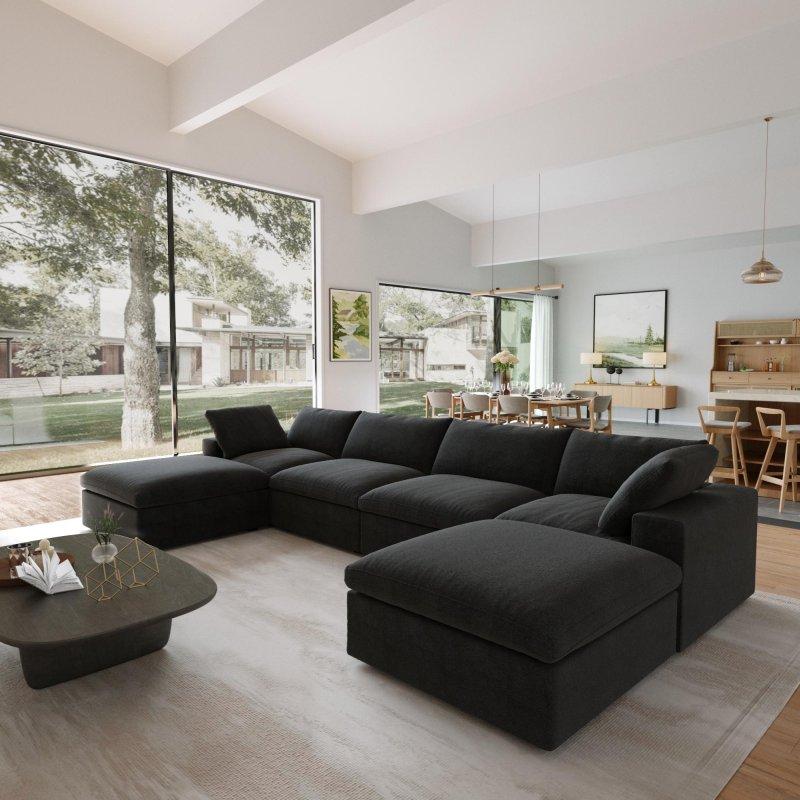 Ahşap İskeletli Keten Kumaş Modüler U-Şekilli Puflu Köşe Koltuk - 400x200 cm - 258855