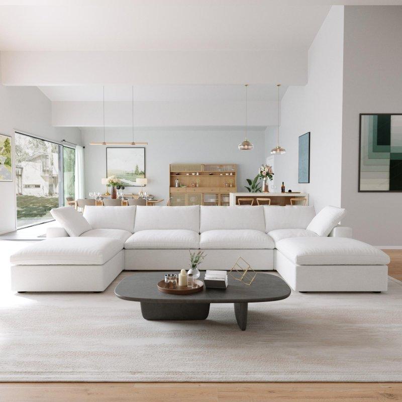 Ahşap İskeletli Keten Kumaş Modüler U-Şekilli Puflu Köşe Koltuk - 400x200 cm - 258855
