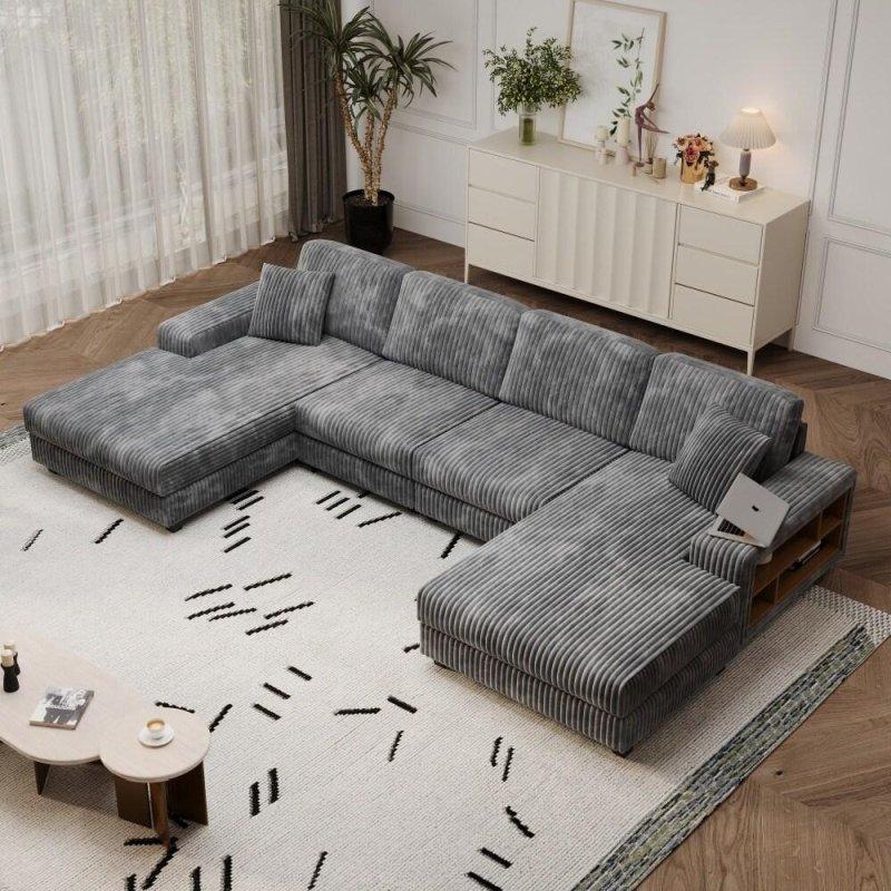 Ahşap Kadife Depolamalı Yataklı U Köşe Koltuk - 348x156 cm - 260345