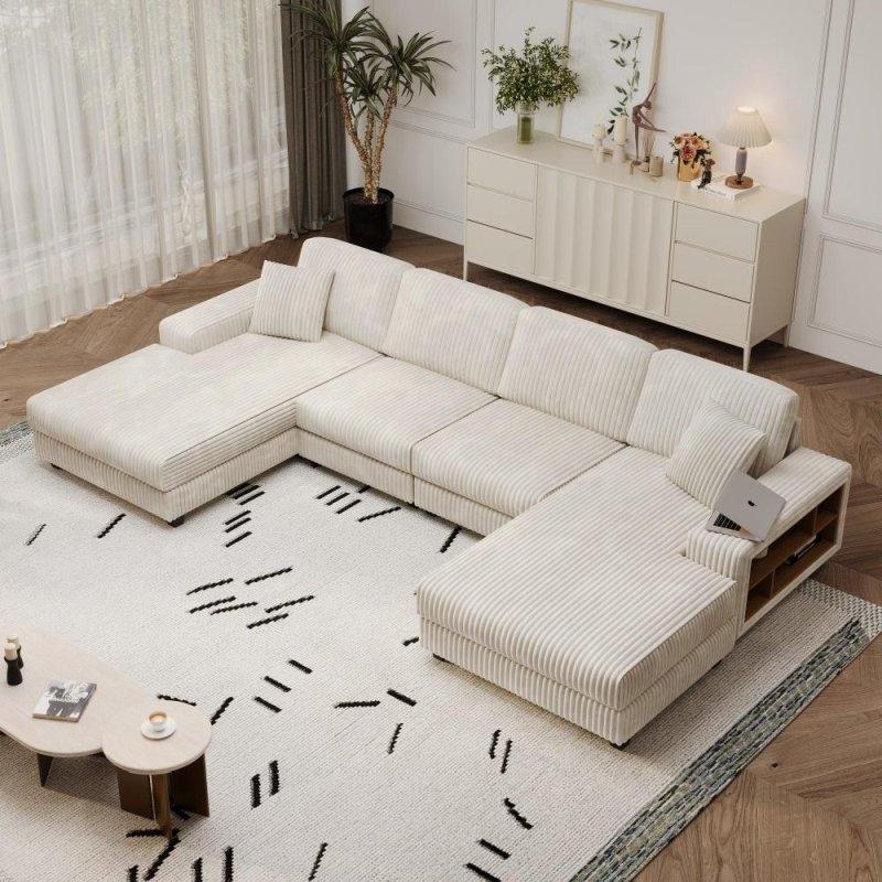 Ahşap Kadife Depolamalı Yataklı U Köşe Koltuk - 348x156 cm - 260345