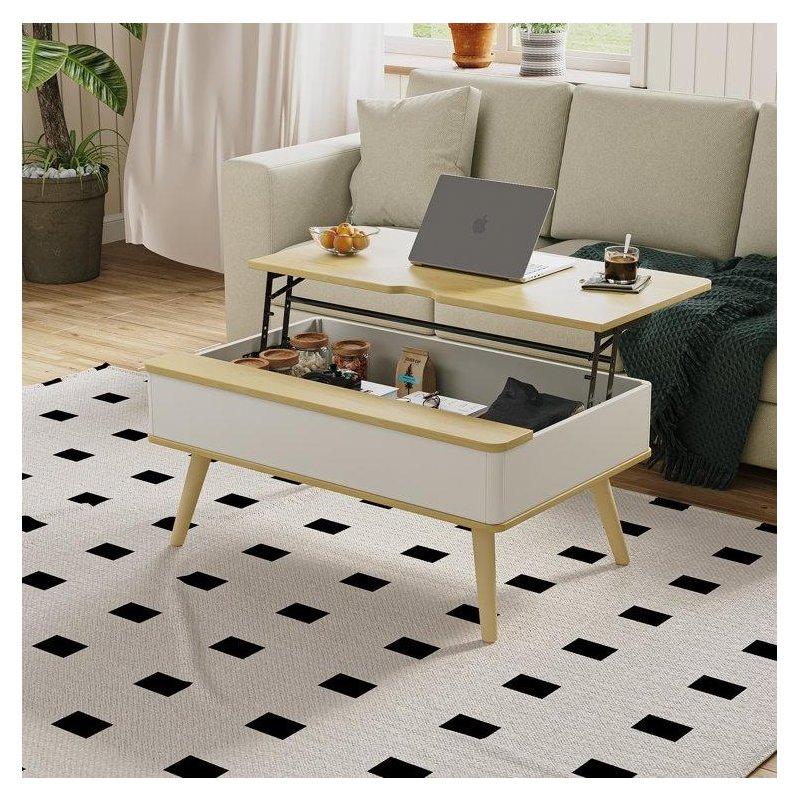Ahşap Kaldırılabilir Tablalı ve Depolama Alanlı Akıllı Sehpa - 94x60 cm - 254623