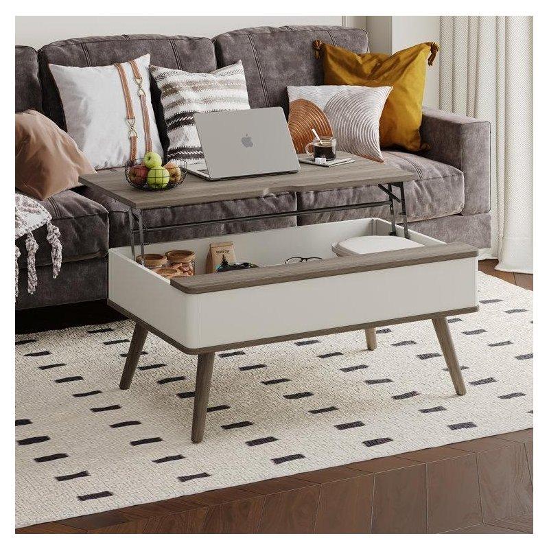 Ahşap Kaldırılabilir Tablalı ve Depolama Alanlı Akıllı Sehpa - 94x60 cm - 254623