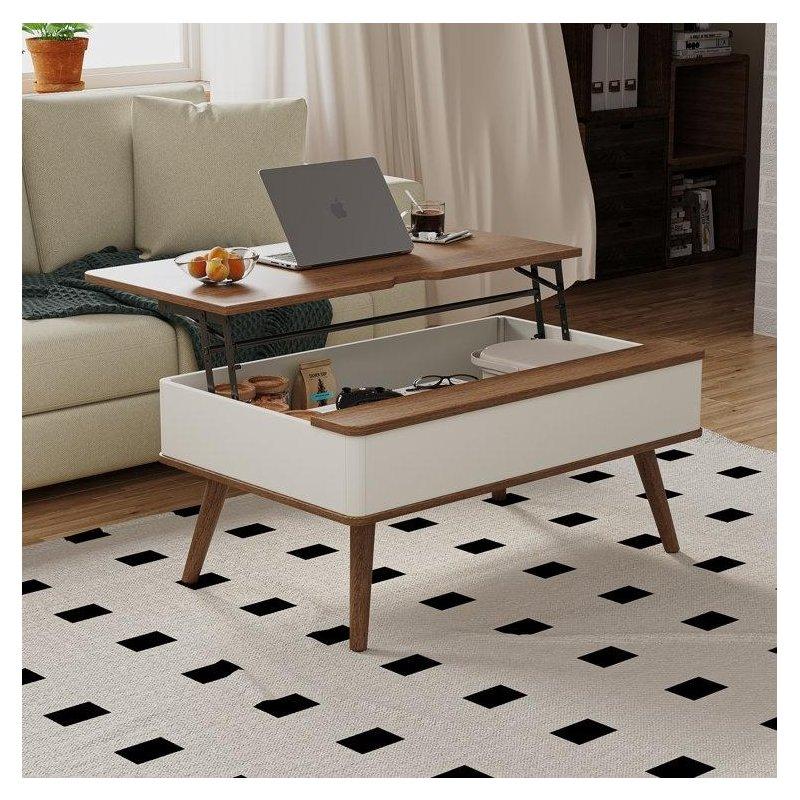 Ahşap Kaldırılabilir Tablalı ve Depolama Alanlı Akıllı Sehpa - 94x60 cm - 254623