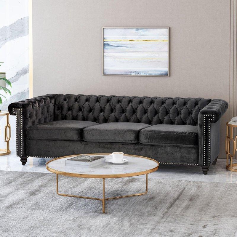 Ahşap Kapitoneli Zımba Detaylı Bohem Koltuk - 211x82x67 cm - 289843
