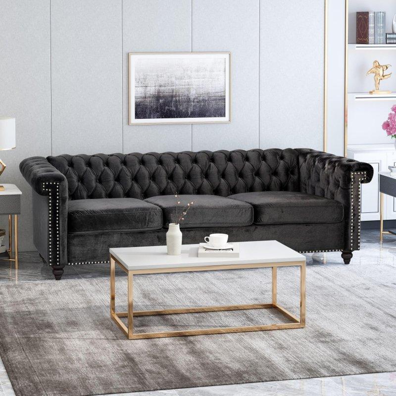 Ahşap Kapitoneli Zımba Detaylı Bohem Koltuk - 211x82x67 cm - 289843
