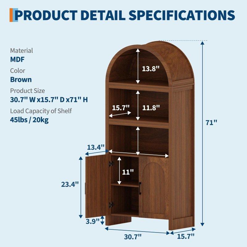 Ahşap Kemerli Kapaklı 5 Raflı Kitaplık - 181 cm - 318414