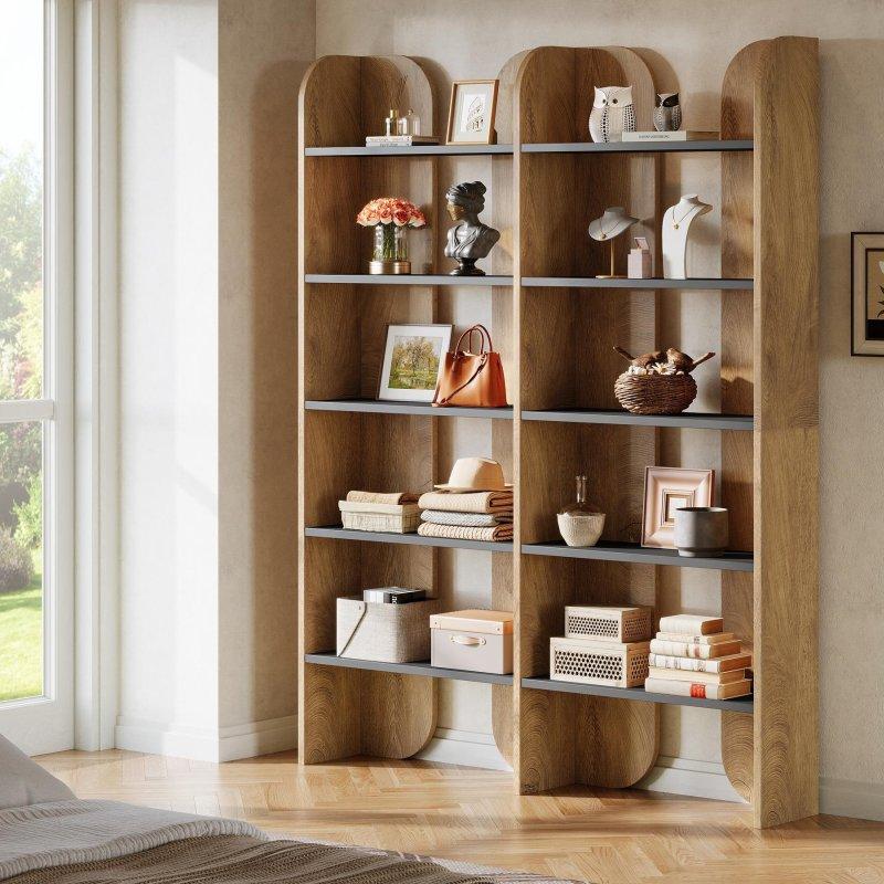 Ahşap Kır Evi Tarzı 5 Raflı Çift Genişlikli Kitaplık - 141 cm - 320462