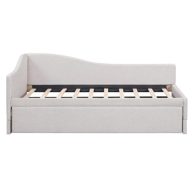 Ahşap L Şekilli Keten Döşemeli Yavru Yataklı Daybed Karyola - 204x107x84 cm - 330517
