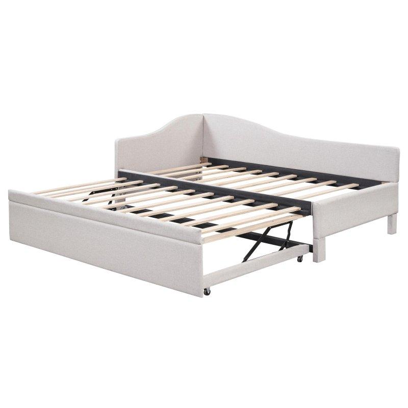 Ahşap L Şekilli Keten Döşemeli Yavru Yataklı Daybed Karyola - 204x107x84 cm - 330517