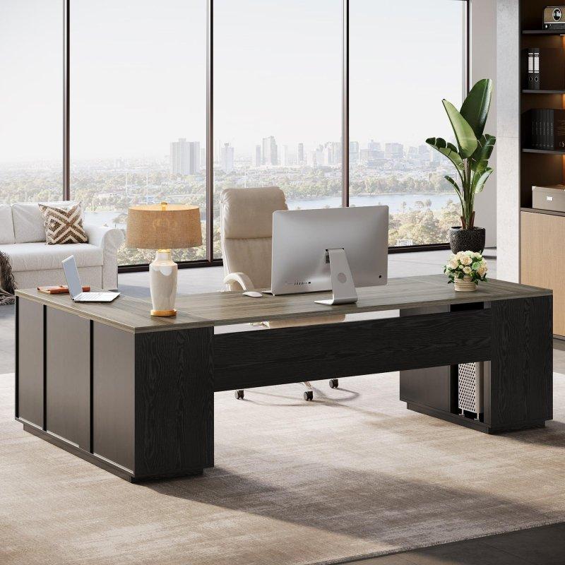 Ahşap L Tipi Çekmeceli ve Dolaplı Yönetici Ofis Masası - 219x139 cm - 326459