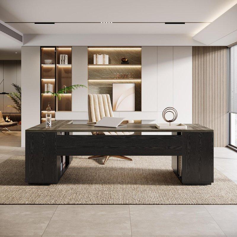 Ahşap L Tipi Çekmeceli ve Dolaplı Yönetici Ofis Masası - 219x139 cm - 326459