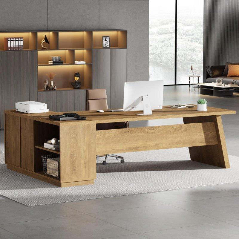 Ahşap L Tipi Dosya Dolaplı Çekmeceli Ofis Masası - 200 cm - 328173