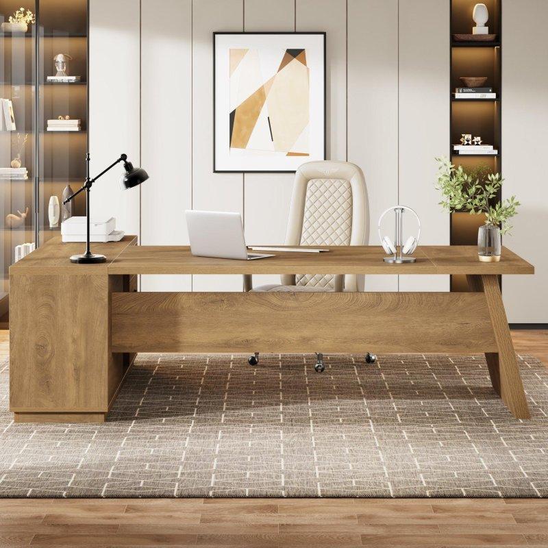 Ahşap L Tipi Dosya Dolaplı ve Çekmeceli Yönetici Ofis Masası - 200 cm - 327936