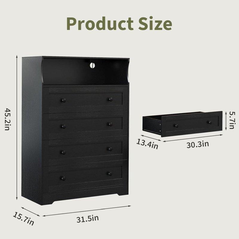 Ahşap LED Aydınlatmalı ve Şarj İstasyonlu 4 Çekmeceli Şifonyer - 309594