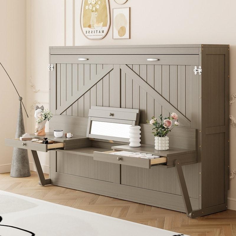 Ahşap Makyaj Masalı ve Depolamalı Hidrolik Queen Size Duvar Yatağı - 265417