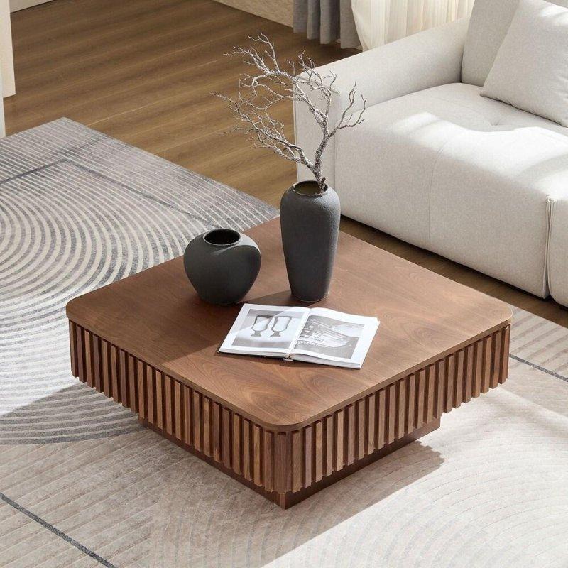 Ahşap MDF ve Masif Ahşap Asansörlü Kare Akıllı Sehpa - 90 cm - 254076