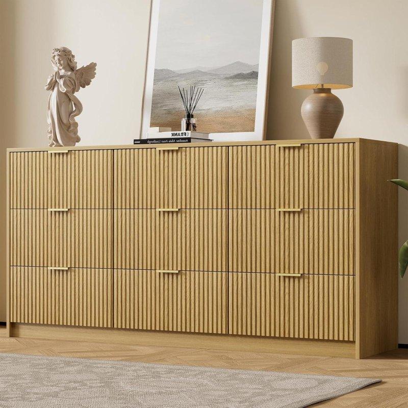 Ahşap MDF Yivli Tasarım 9 Çekmeceli Şifonyer - 161 cm - 300173