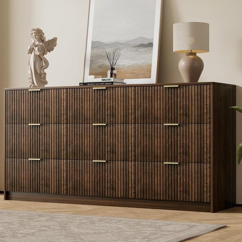 Ahşap MDF Yivli Tasarım 9 Çekmeceli Şifonyer - 161 cm - 300173
