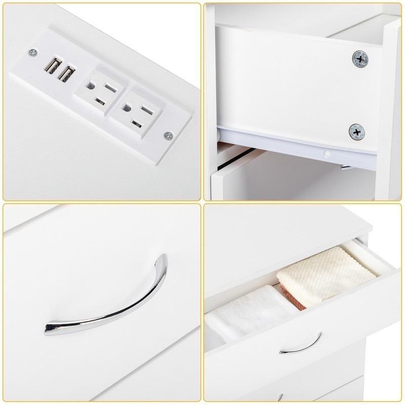 Ahşap Prizli ve USB Portlu 4 Çekmeceli Modern Şifonyer - 66x33x73 cm - 295143