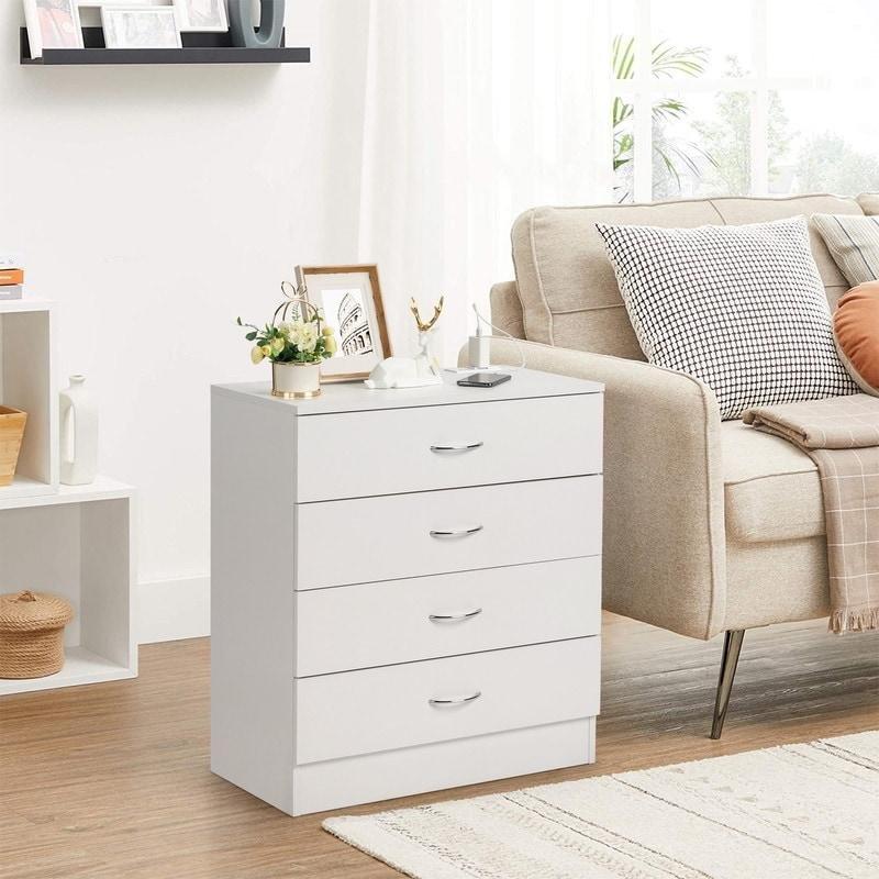 Ahşap Prizli ve USB Portlu 4 Çekmeceli Modern Şifonyer - 66x33x73 cm - 295143