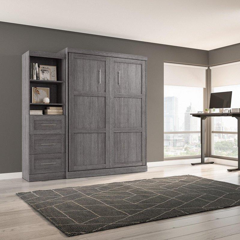 Ahşap Raflı ve Çekmeceli Çift Kişilik Duvar Yatağı - 229 cm - 263361