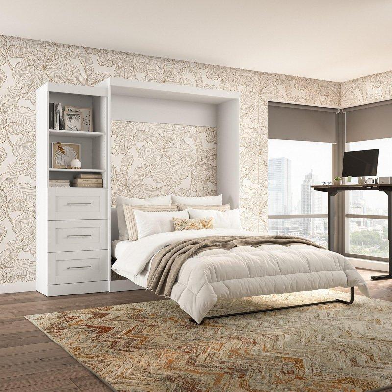 Ahşap Raflı ve Çekmeceli Çift Kişilik Duvar Yatağı - 229 cm - 263361