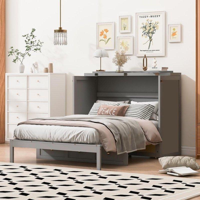 Ahşap Rattan Detaylı Geniş Çekmeceli Duvar Yatağı - 266748