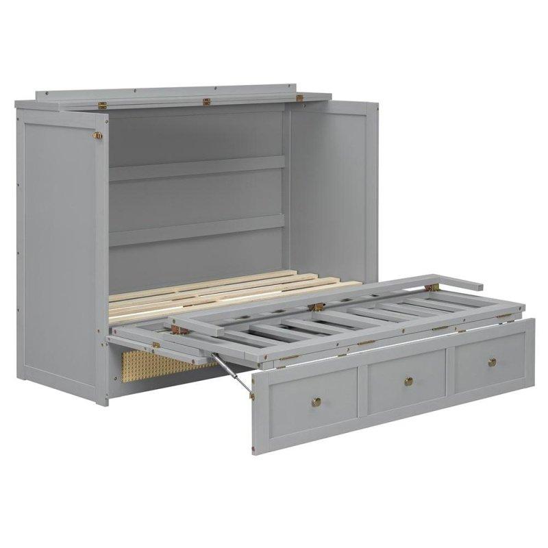 Ahşap Rattan Detaylı Geniş Çekmeceli Duvar Yatağı - 266748